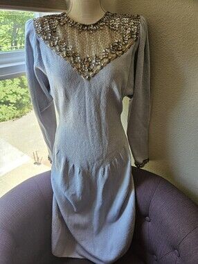 Beautiful Vintage Sequin Flowers Sweater Dress